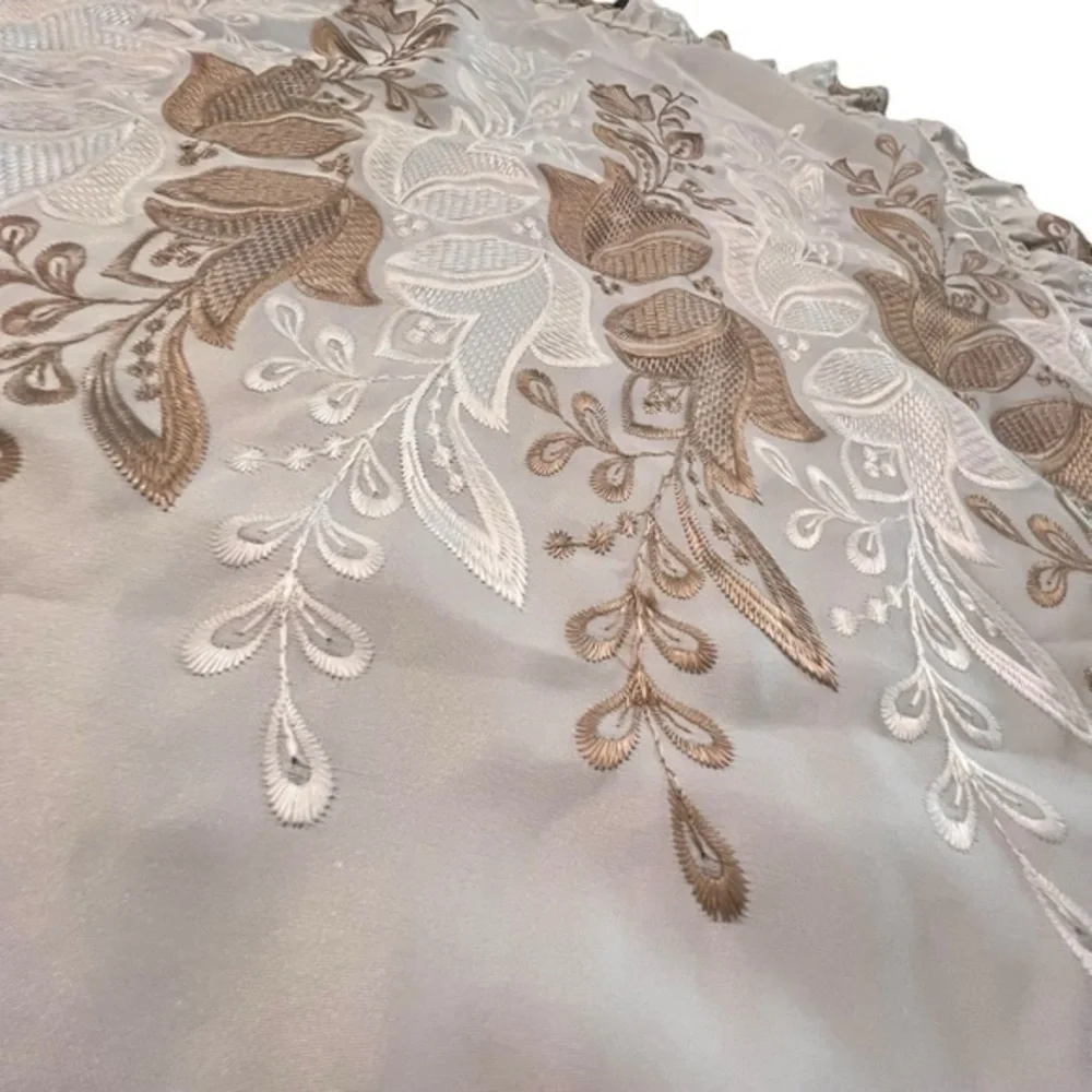 Embroidered Floral‎ Satin/Silky Brown  White Pillow Sham Ruffles 20x26 Standard